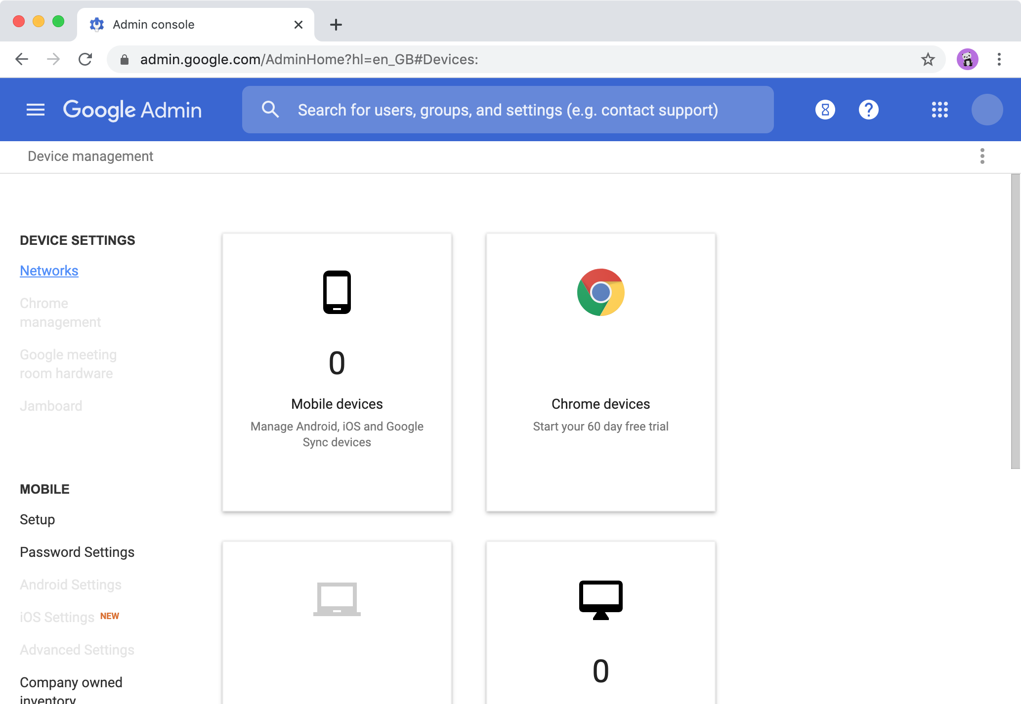 Google Admin console > Device management